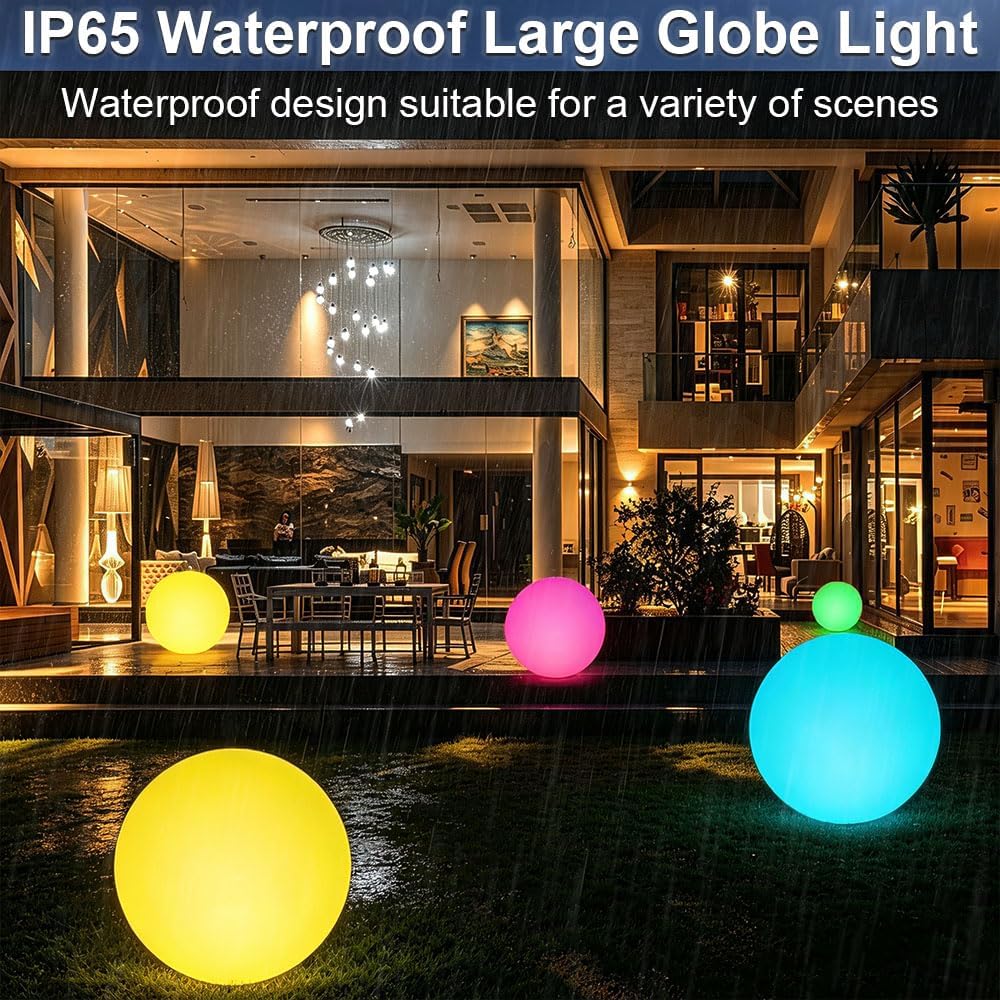 20-inch LED Glowing Ball Light, Large Rechargeable Globe Orb Light Outdoor