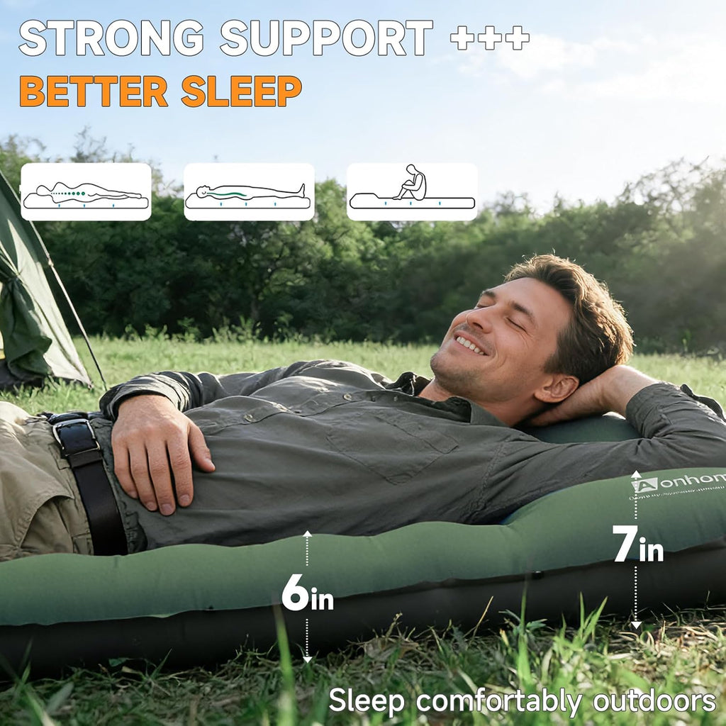 Camping Sleeping Pad, 32.7" Extra Wide, Built-in Foot Pump & Pillow