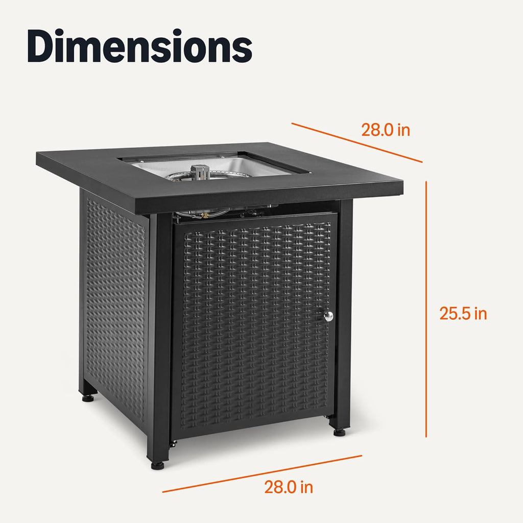 Amazon Basics Fire Table, 50,000 BTU, 28" D x 28" W x 25" H, Black, 1 Pack
