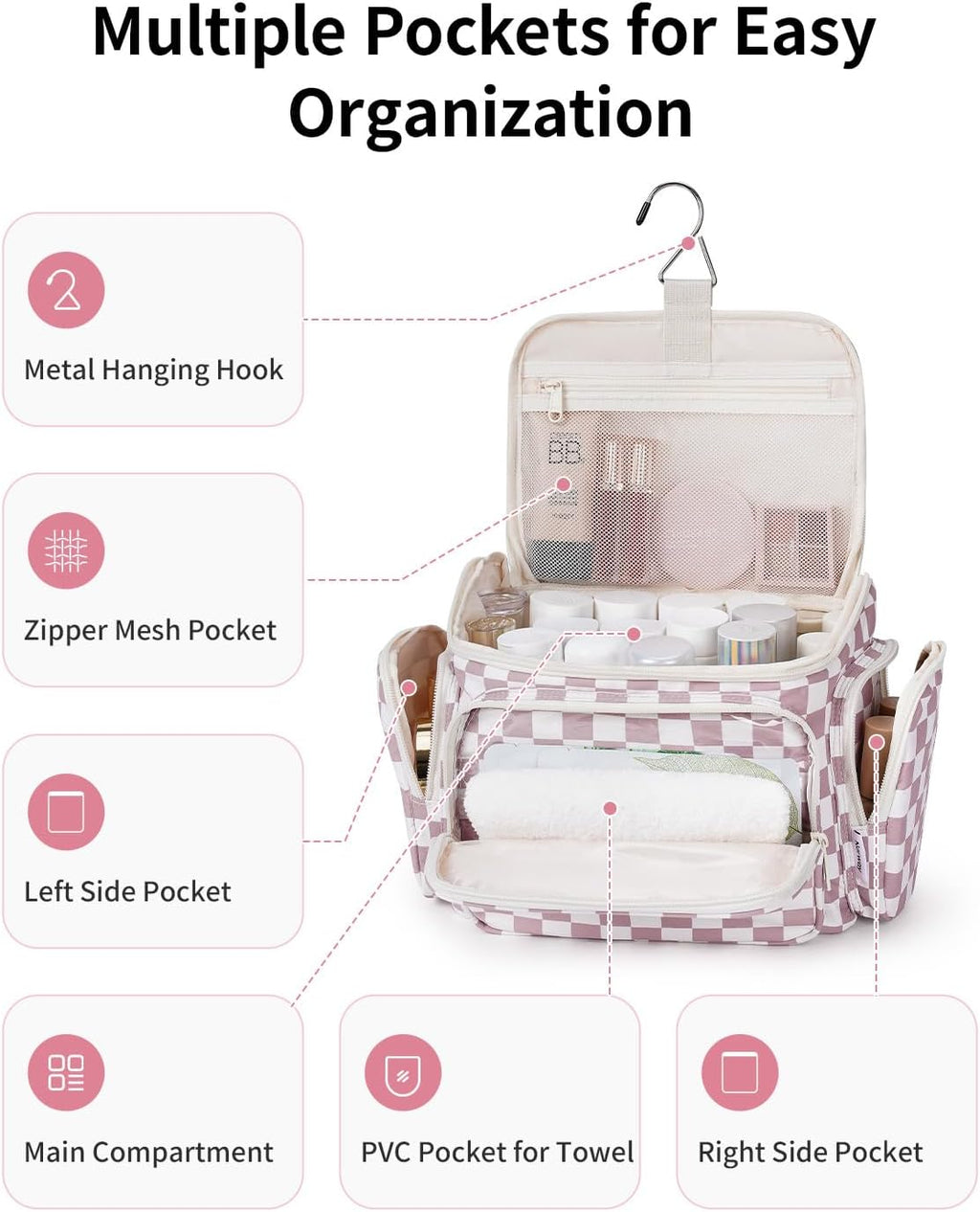 Narwey Hanging Travel Toiletry Bag for Women, Large Makeup Cosmetic Bag