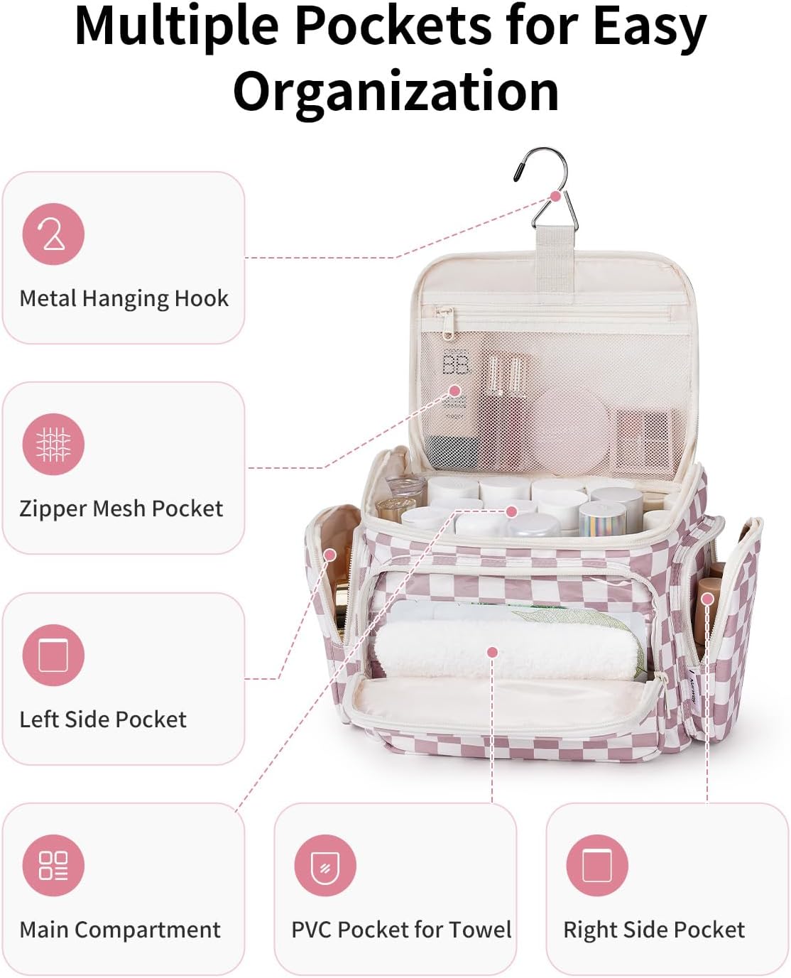 Narwey Hanging Travel Toiletry Bag for Women, Large Makeup Cosmetic Bag