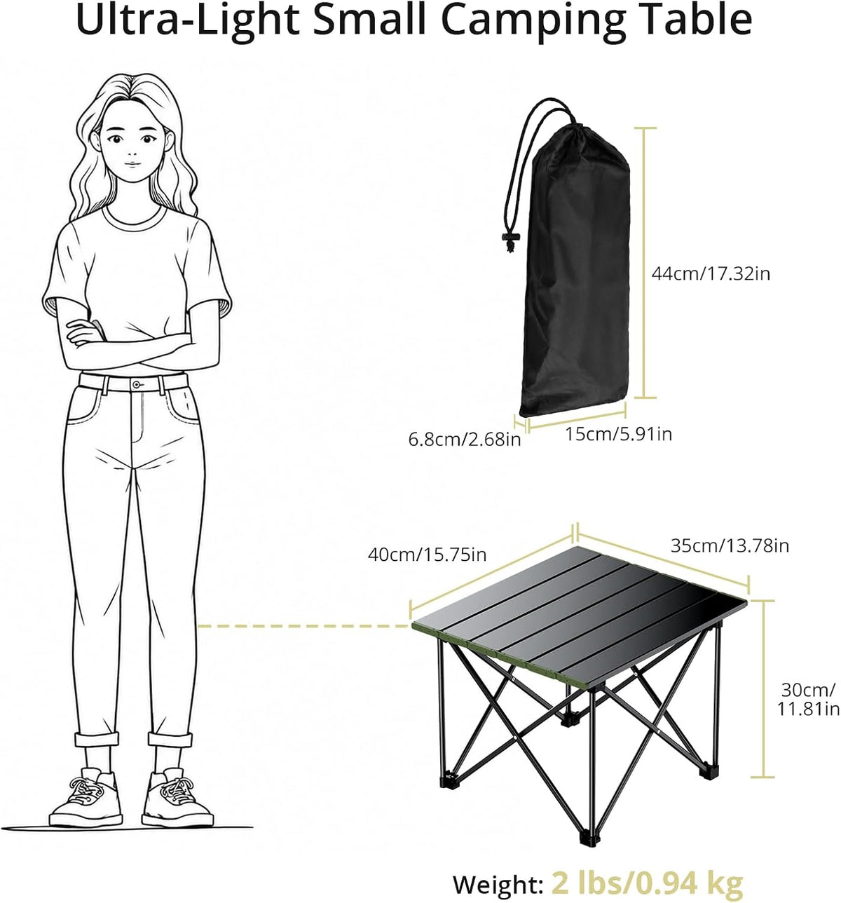 Anbte Small Folding Camping Table, Ultralight Aluminum, 44 lb Capacity