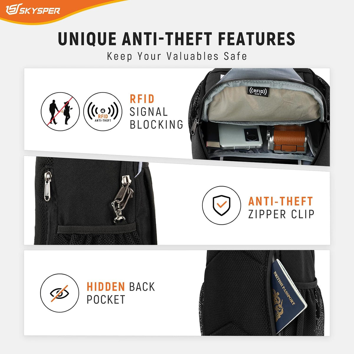 SKYSPER Sling Bag RFID Cross Body Bag Recycled Crossbody Backpack Travel Daypack