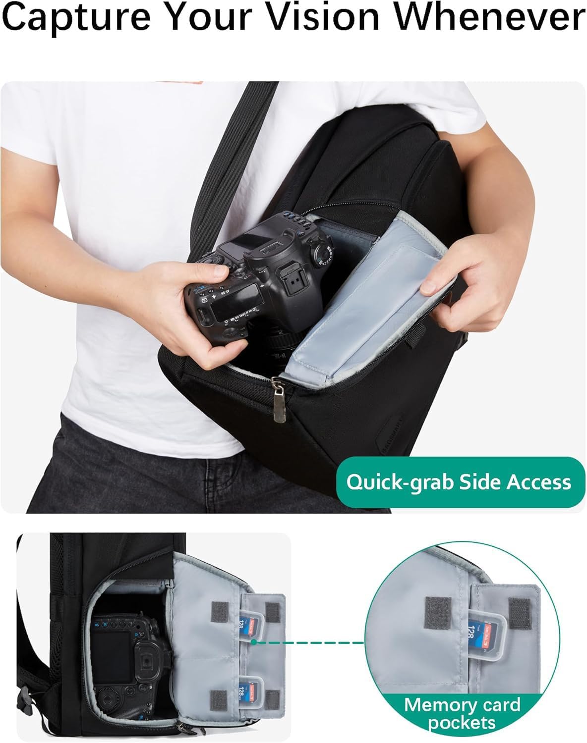 BAGSMART Camera Backpack, DSLR SLR Camera Bag Backpack Fits 15.6 Inch Laptop,Anti-Theft Waterproof Camera Case for Photographers,Men Women,with Rain Cover,Tripod Holder,Black