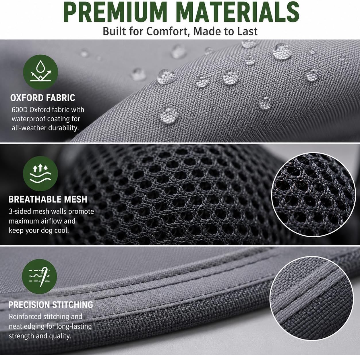 Extra Large Dog Shade Shelter Canopy with UV Protection, Big Dog House Outside, Outdoor Dog Tent with Three-Sided Breathable Mesh Windows, Gray Sun Rain Cover for Pet Sheep Goat 4'x 4'x 3.3'