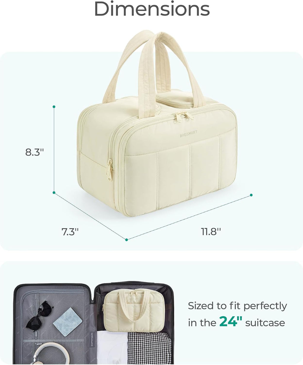 BAGSMART Travel Toiletry Bag, Puffy Large Toiletry Bag for Women, Lightweight Cosmetic Makeup Bag Organizer with Handle for Traveling, Accessories, Essentials, Toiletries (Coffee)
