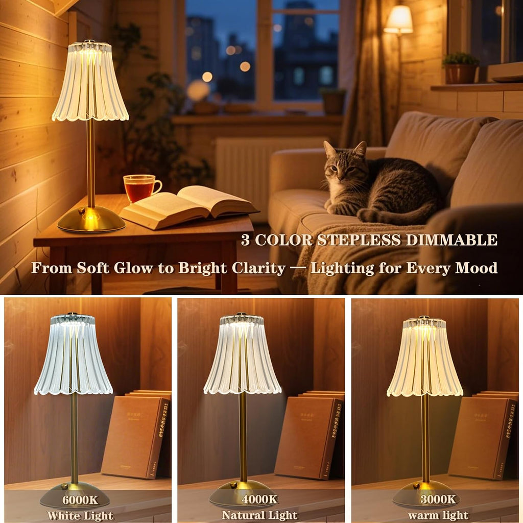 2 Pcs Cordless Rechargeable Table Lamp, Touch Dimming, 3 Color Modes