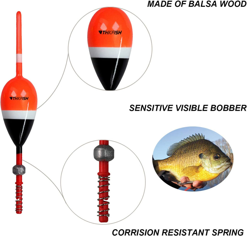 THKFISH Balsa Wood Spring Bobbers with Oval Slip Bobbers, Fishing Floats