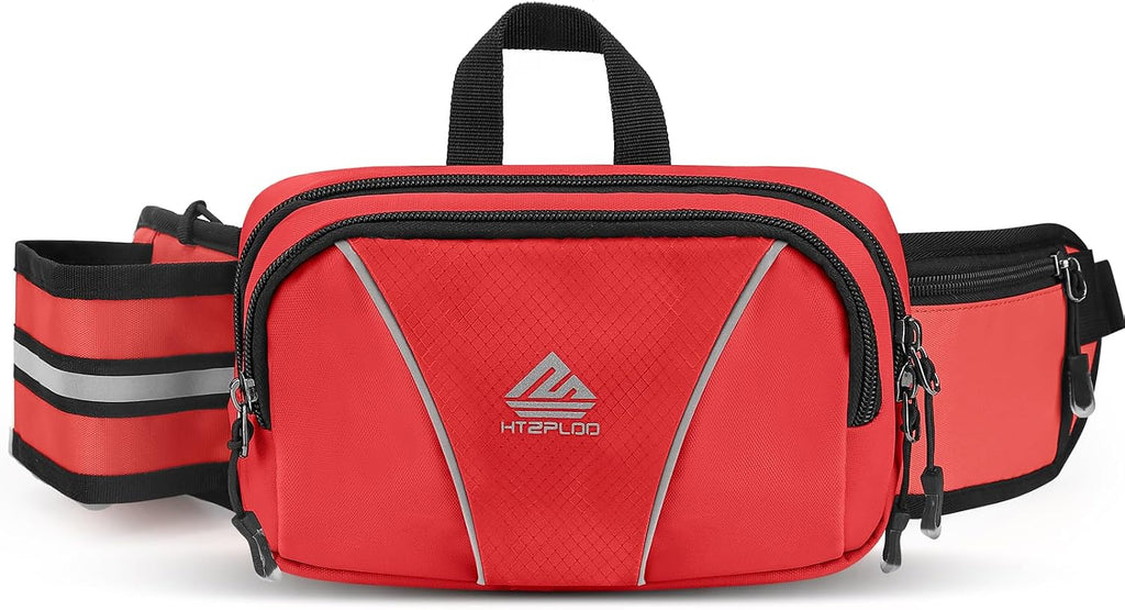 Fanny Pack for Men Women Waist Bag with Water Bottle Holder for Hiking, Travel,Dog Walking, Workout (Red)