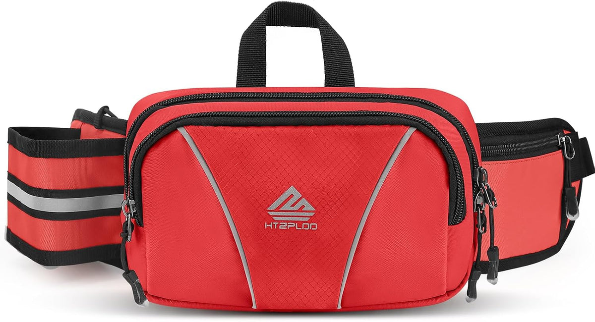 Fanny Pack for Men Women Waist Bag with Water Bottle Holder for Hiking, Travel,Dog Walking, Workout (Red)
