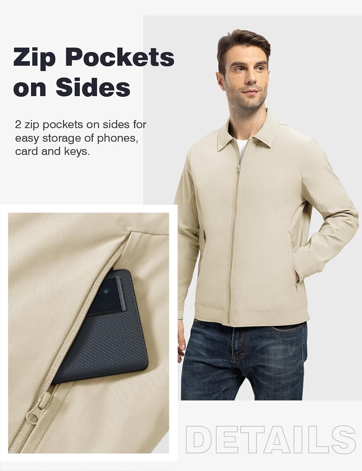 TBMPOY Mens Lightweight Jackets Light Windbreaker Full Zip Casual Work Jacket Golf Business Fall Track Coat with Pockets