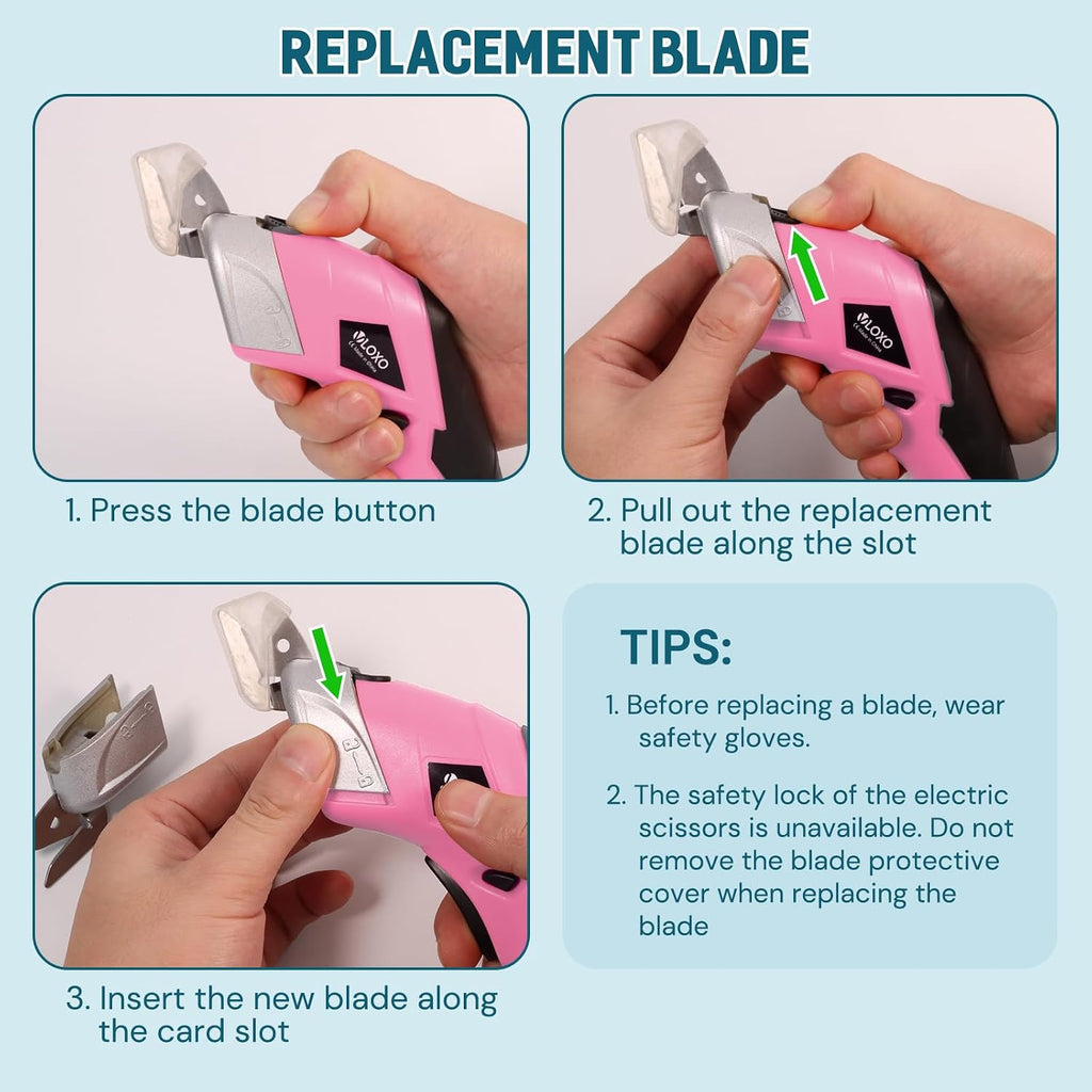 VLOXO Cordless Electric Scissors Cardboard Cutter with 2 Type Blades Rechargeable Powerful Shears Cutting Tool for Fabric Electric Box Cutter Leather Felt with Charger & Storage Box-Pink