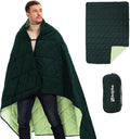 Outdoor Puffy Blanket, Reversible Warm Camping Blanket, Water-Resistant, Packable, Lightweight, Camping Quilt, for Stadium, Backpacking, Hammock, Picnic. 79"x55". Teal Green.