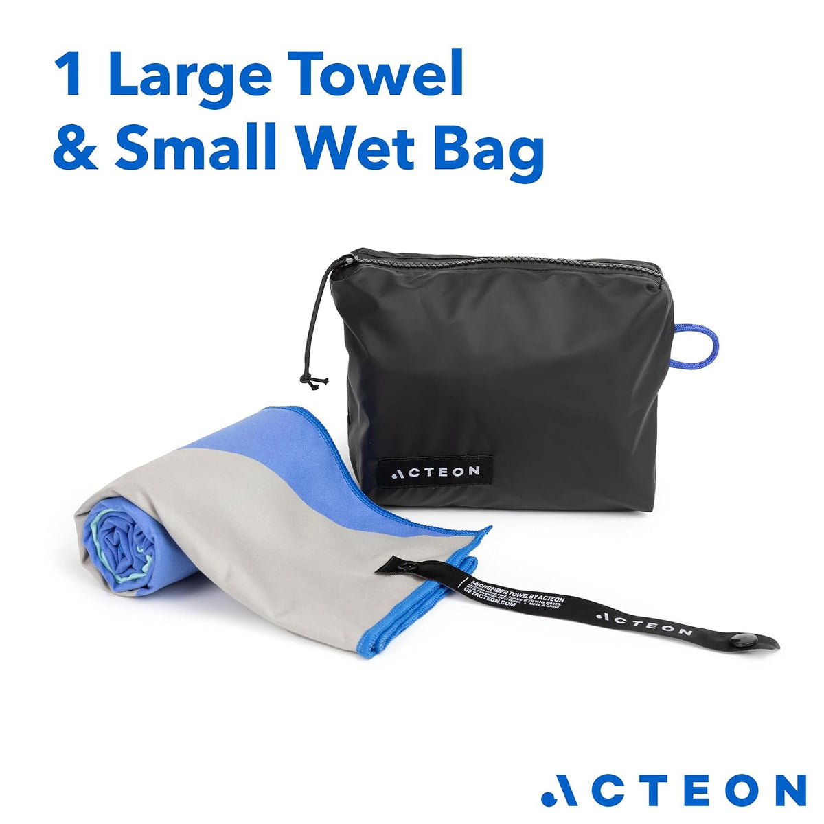Acteon Gym Towel & Wet Bag Travel Set, Large Quick-Dry Microfiber Towel