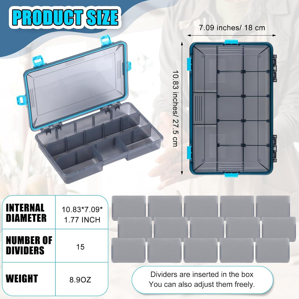 Wonderjune 6 Pack Fishing Tackle Box Waterproof 3600 Tackle Tray, Blue