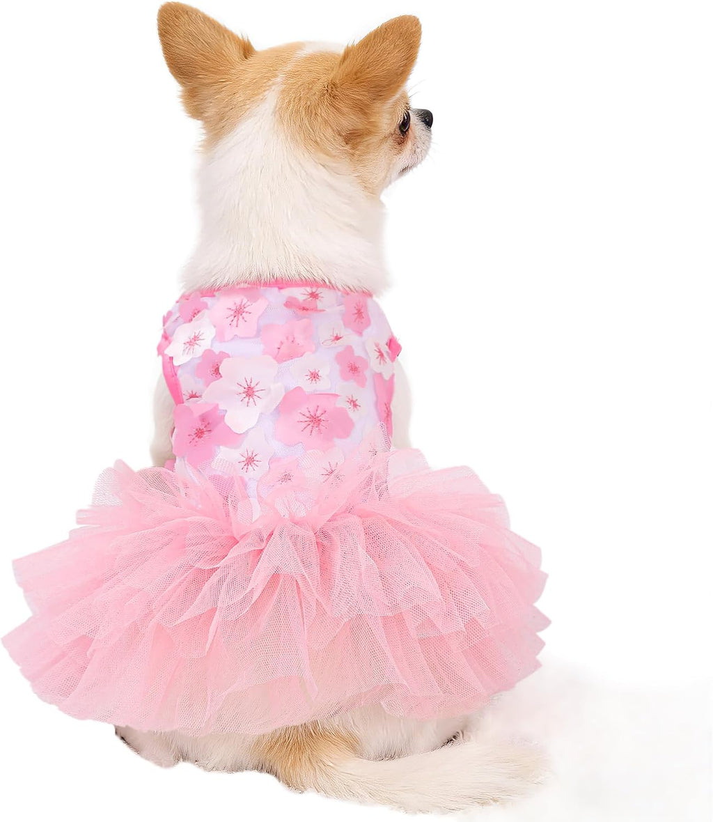 Dog Dresses for Small Dogs Girl, Fashion Small Dog Clothes for Girls, Teacup Chihuahua Toy Poodle Puppy Clothes and Bows, Summer Lightweight Sweet Princess Tutu with Dog Bowknot Clips, Pink