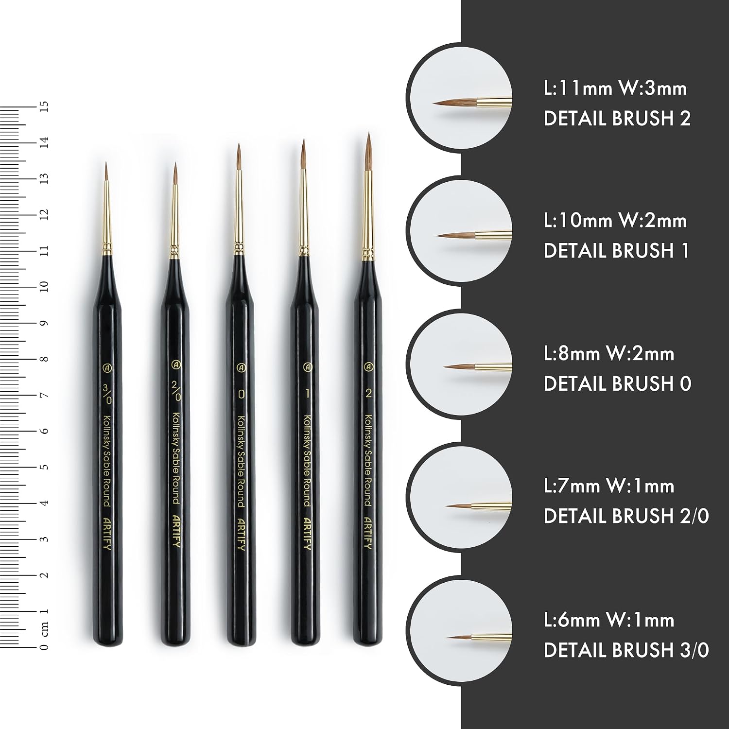 Artify Detail Paint Brushes, 100% Kolinsky Sable Micro Paint Brushes - Master Series, Ultra Fine Tips Paint Brush Set, High Precision for Models/Crafts, Detailing for Watercolor, Gouache & Ink
