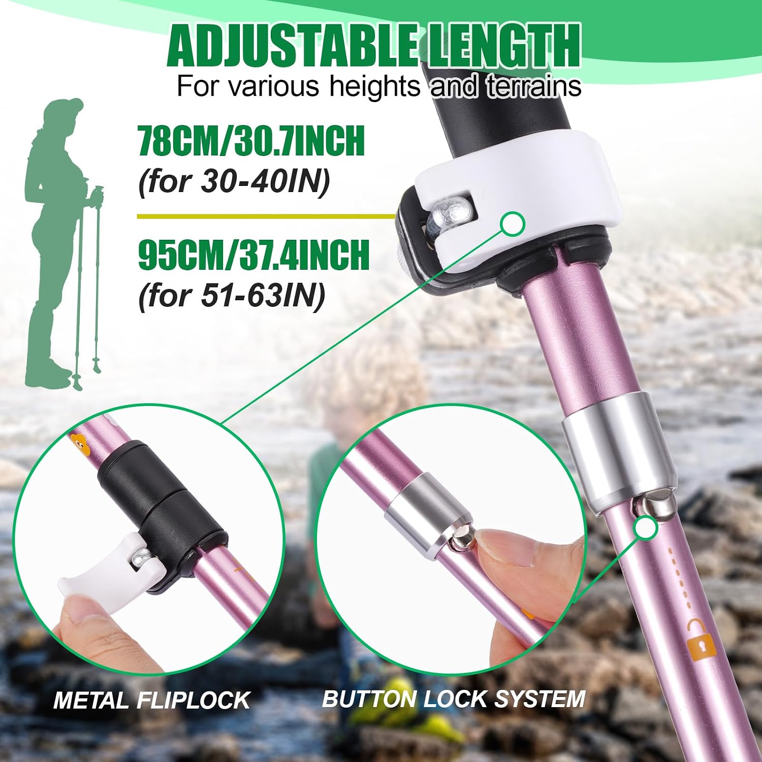 Kids Hiking Poles Lightweight Adjustable Trekking Sticks Collapsible