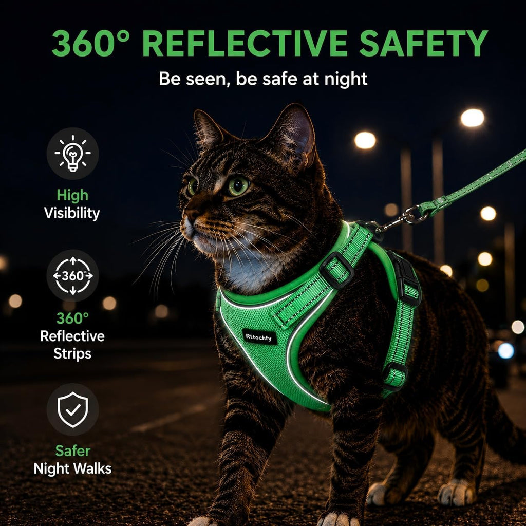 Cat Harness and Leash Set, Escape Proof Cat Harness with Reflective Strips, Breathable Mesh Vest, Adjustable Walking Harness for Indoor Outdoor Cats, Kittens, Small Medium Large Cats (Orange, S)
