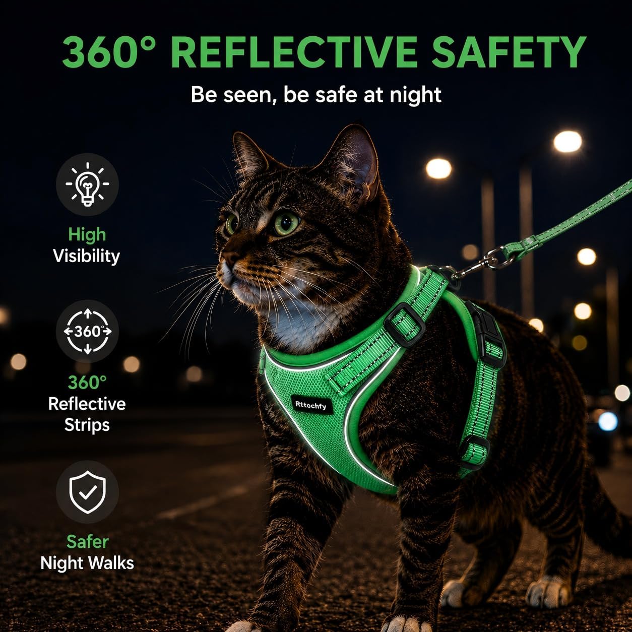 Cat Harness and Leash Set, Escape Proof Cat Harness with Reflective Strips, Breathable Mesh Vest, Adjustable Walking Harness for Indoor Outdoor Cats, Kittens, Small Medium Large Cats (Orange, S)