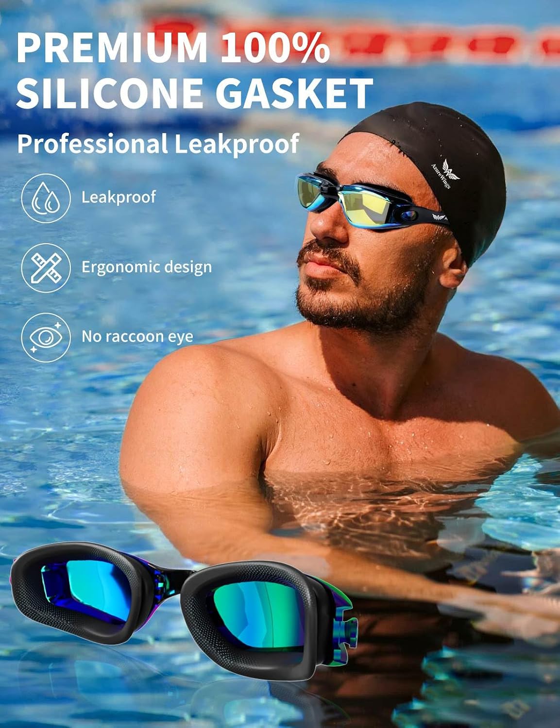 7 in 1 Swim Goggles and Cap for Men Women, Anti-Fog UV Protection, No Leak