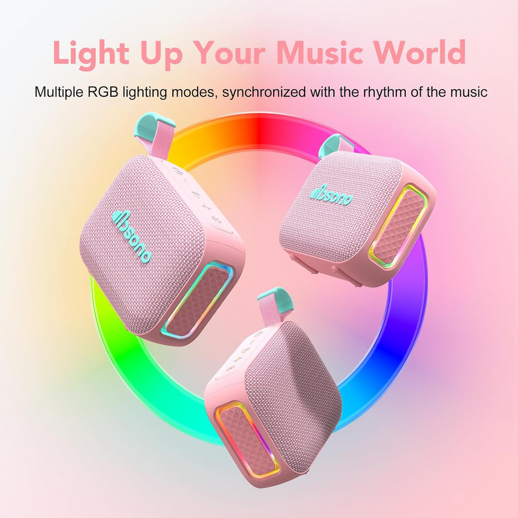 dbsono Portable Bluetooth Speaker Line-in Support: IPX5 Waterproof, Pink