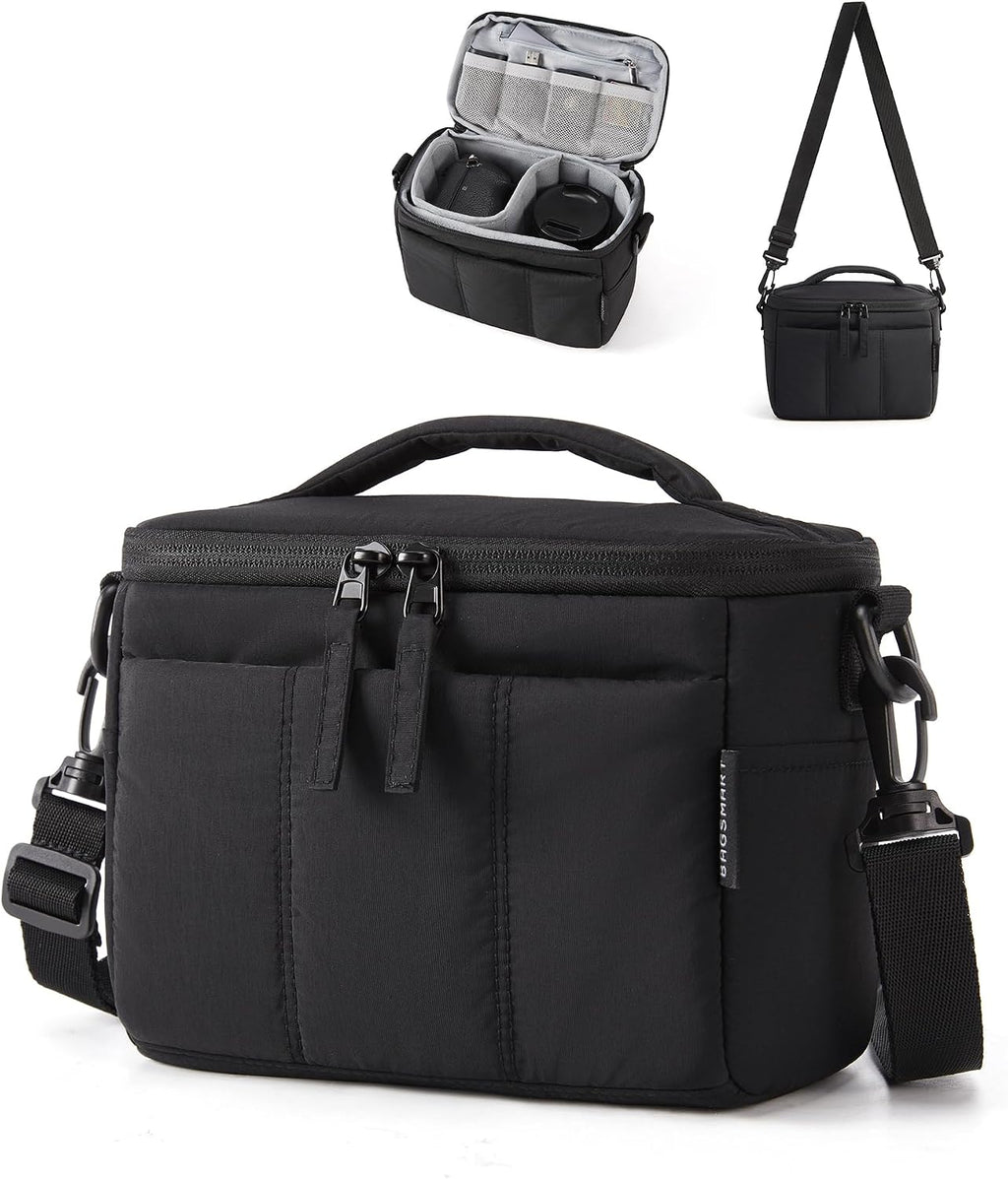 BAGSMART 2 in 1 Quilted Camera Sling Bag for Mirrorless Camera, Black