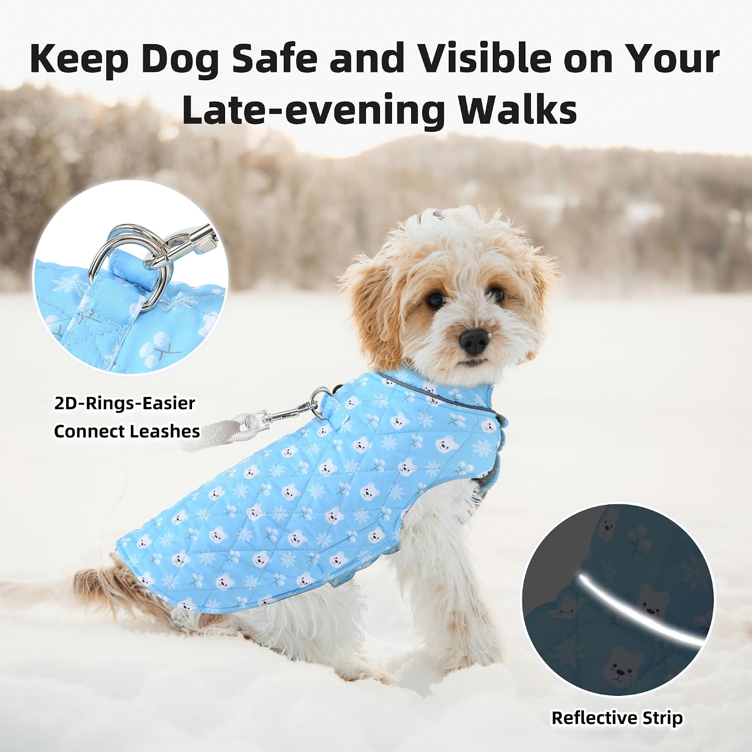 Mile High Life Dog Warm Coat, Small Dog Winter Jacket Windproof Water Resistant Cold Weather Coats Cozy Snow Jacket Vest for Puppies (Blue, Medium Chest 17.3")