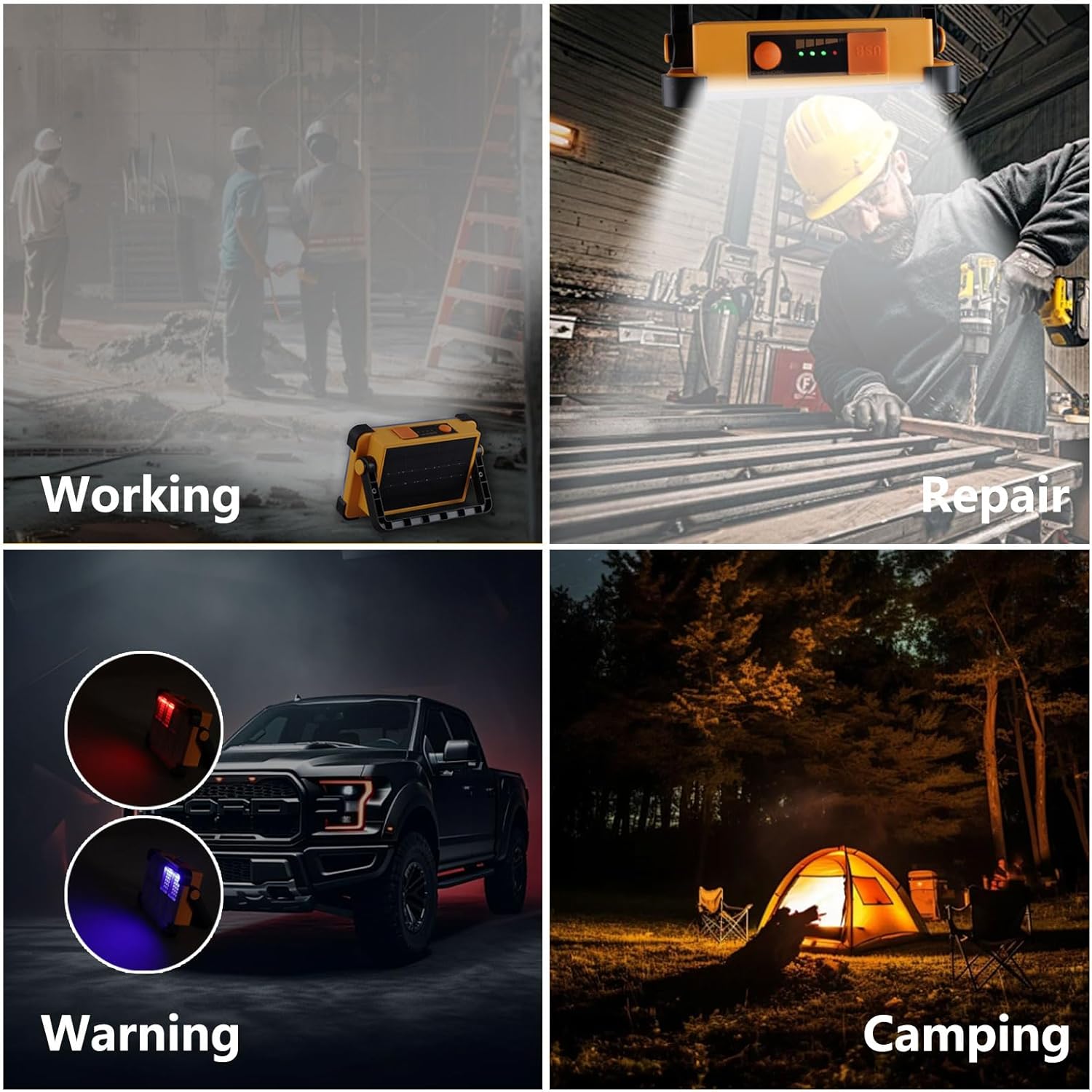 YXQUA 120W Solar Rechargeable Work Light, 144 LED 10000LM, IP65