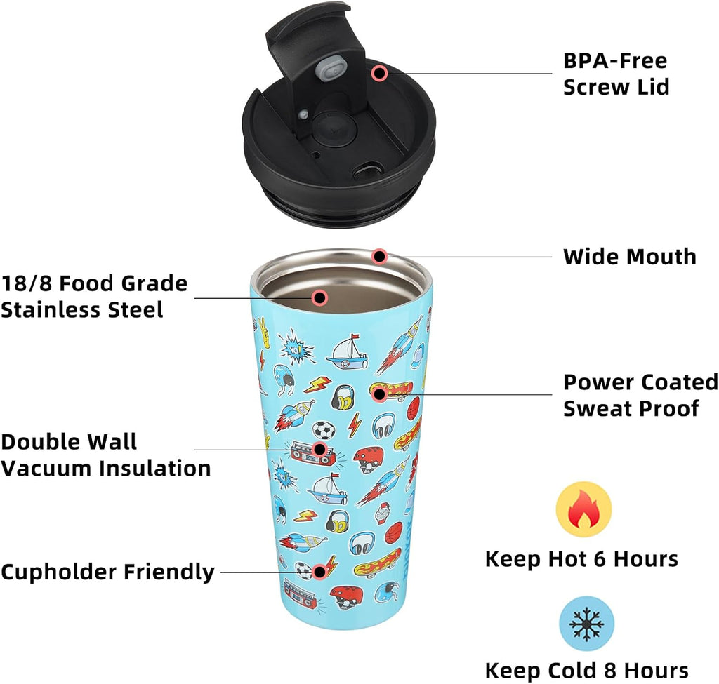 BJPKPK 22 oz Coffee Tumbler with Straw, Insulated Stainless Steel Cup