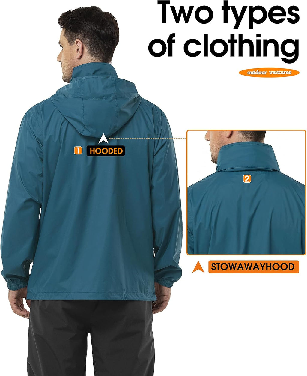 Outdoor Ventures Men's Rain Jacket Waterproof Lightweight Packable Raincoat