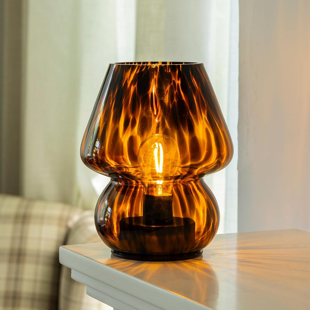 ULAROOM Battery Operated Mushroom Lamp - Vintage Small Table Lamp with Timer, Cordless Bedside Nightstand Lamp, Glass Battery Powered Lamp for Bedroom Kitchen Living Room Shelf Decor Aesthetic White