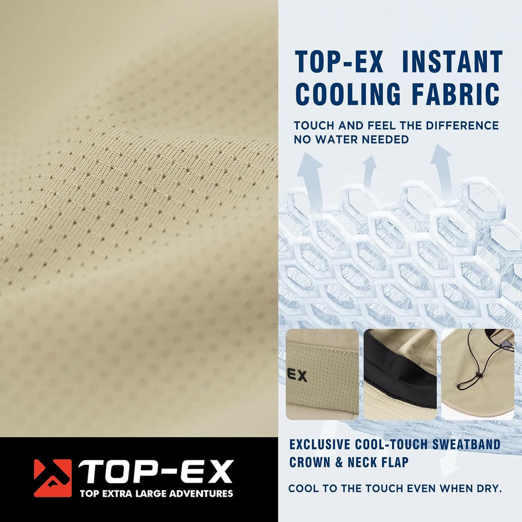 TOP-EX UPF 50+ Cooling Wide Brim Sun Hat for Men with Neck Flap, Packable