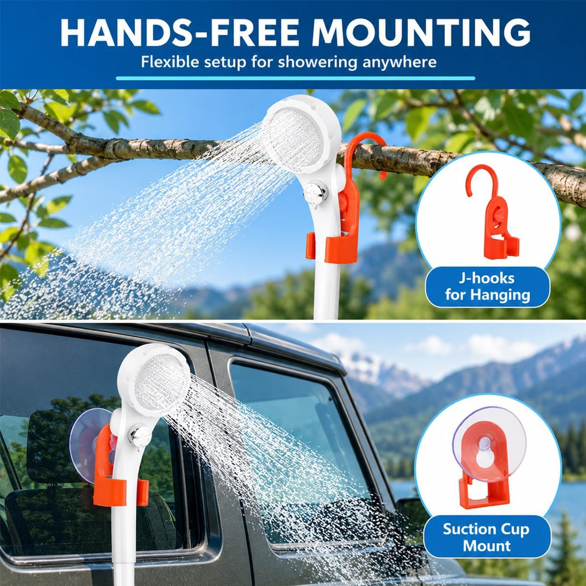 Portable Shower for Camping, 7800mAh Rechargeable Camping Shower Pump