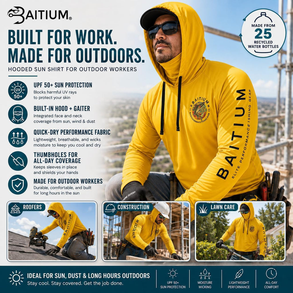 Fishing Shirts for Men,UPF50 Hooded Long Sleeve with Gaiter, Sun Protection Dry Fit Apparel, Face Mask, Fishing Clothes