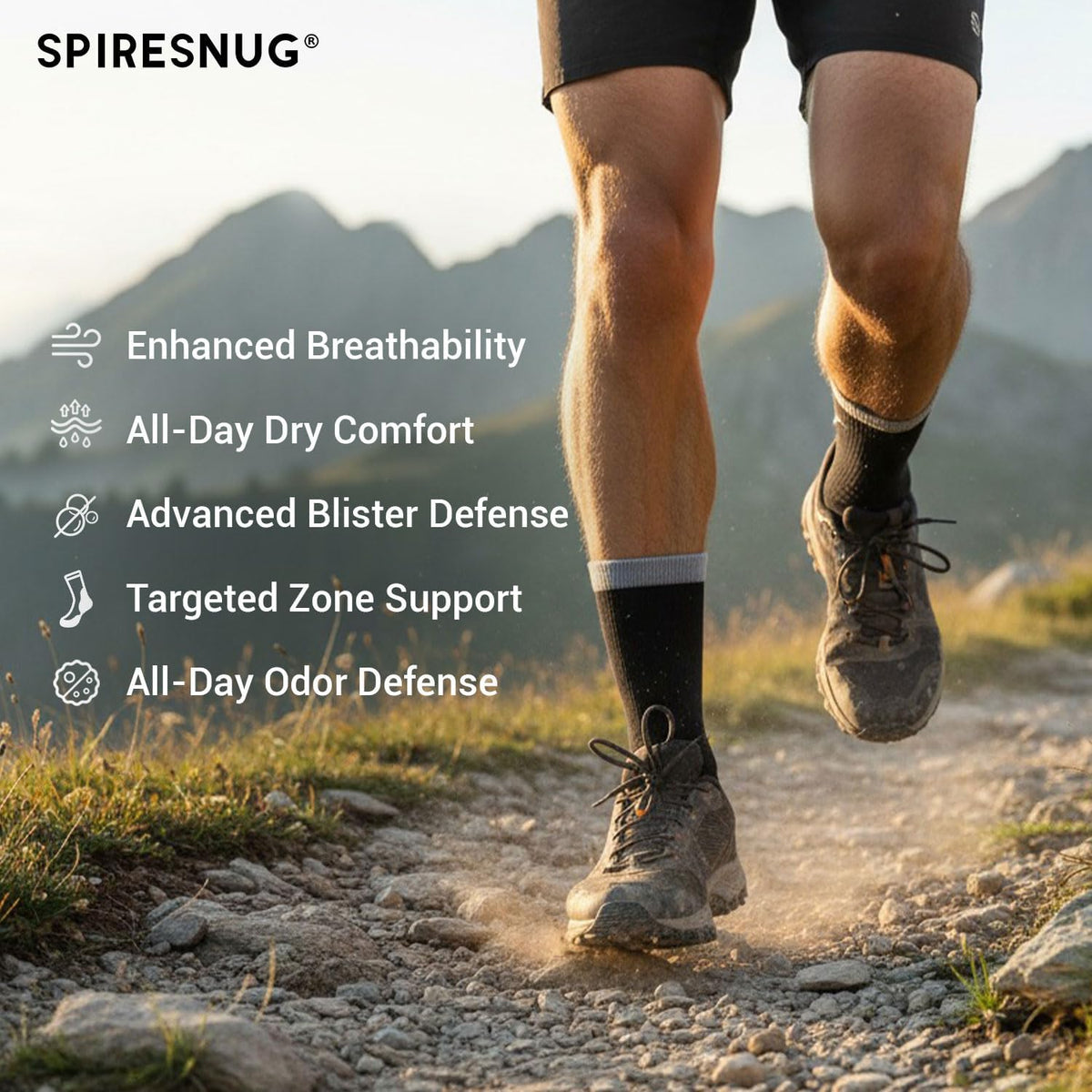 SPIRESNUG Hiking Socks Men Women, Moisture Wicking, 2-Pack