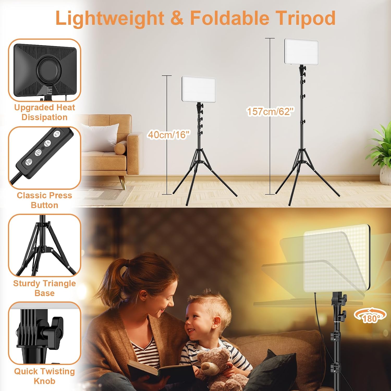 1-Pack LED Video Lighting Kit, Anautin 15W/1700Lux Photography Lighting with Tripod Stand, 2500-8500K Dimmable Streaming Light for Video Recording, Gaming, Podcast, Barber, Salon, TikTok, YouTube