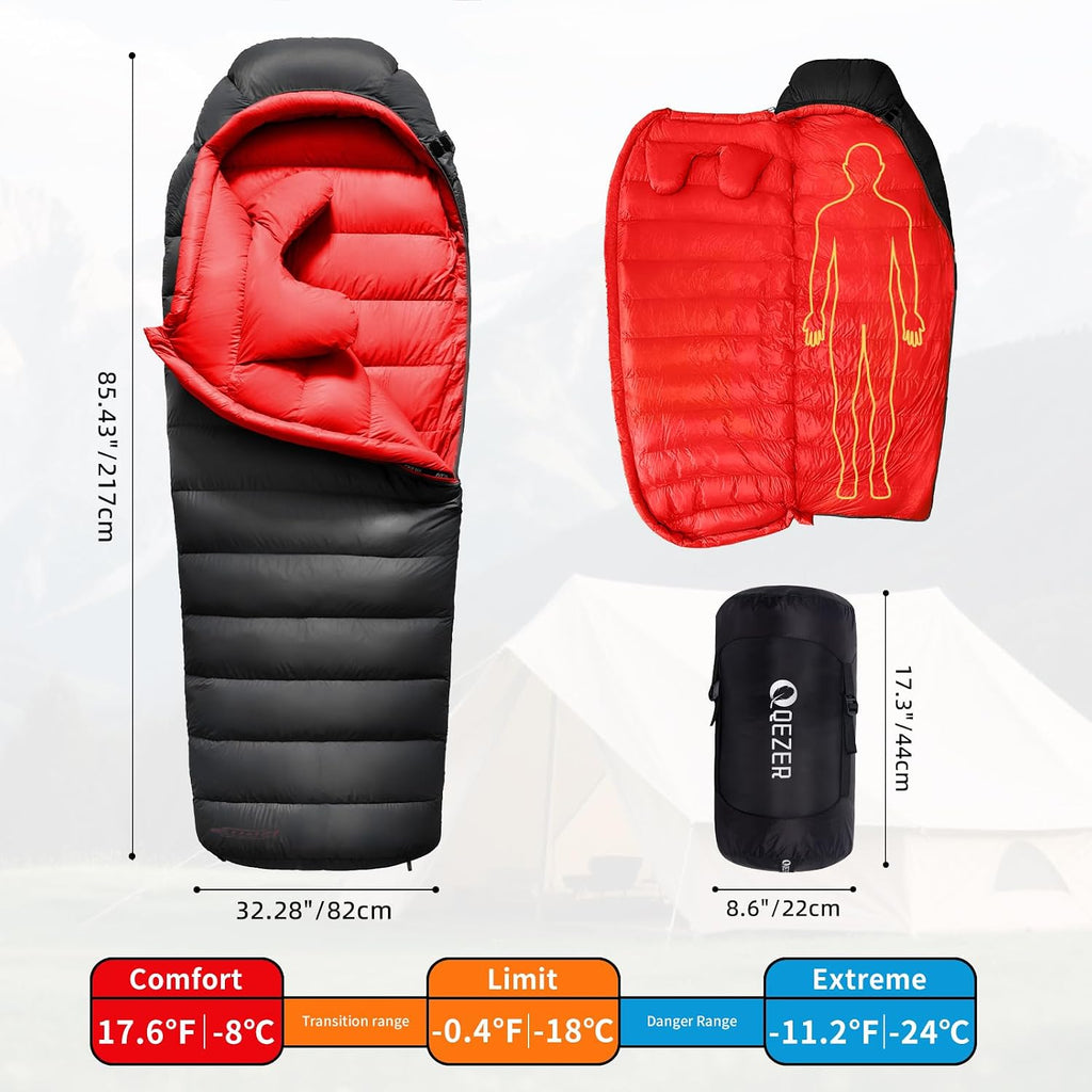 Down Sleeping Bag for Adults, 620 Fill Power Backpacking