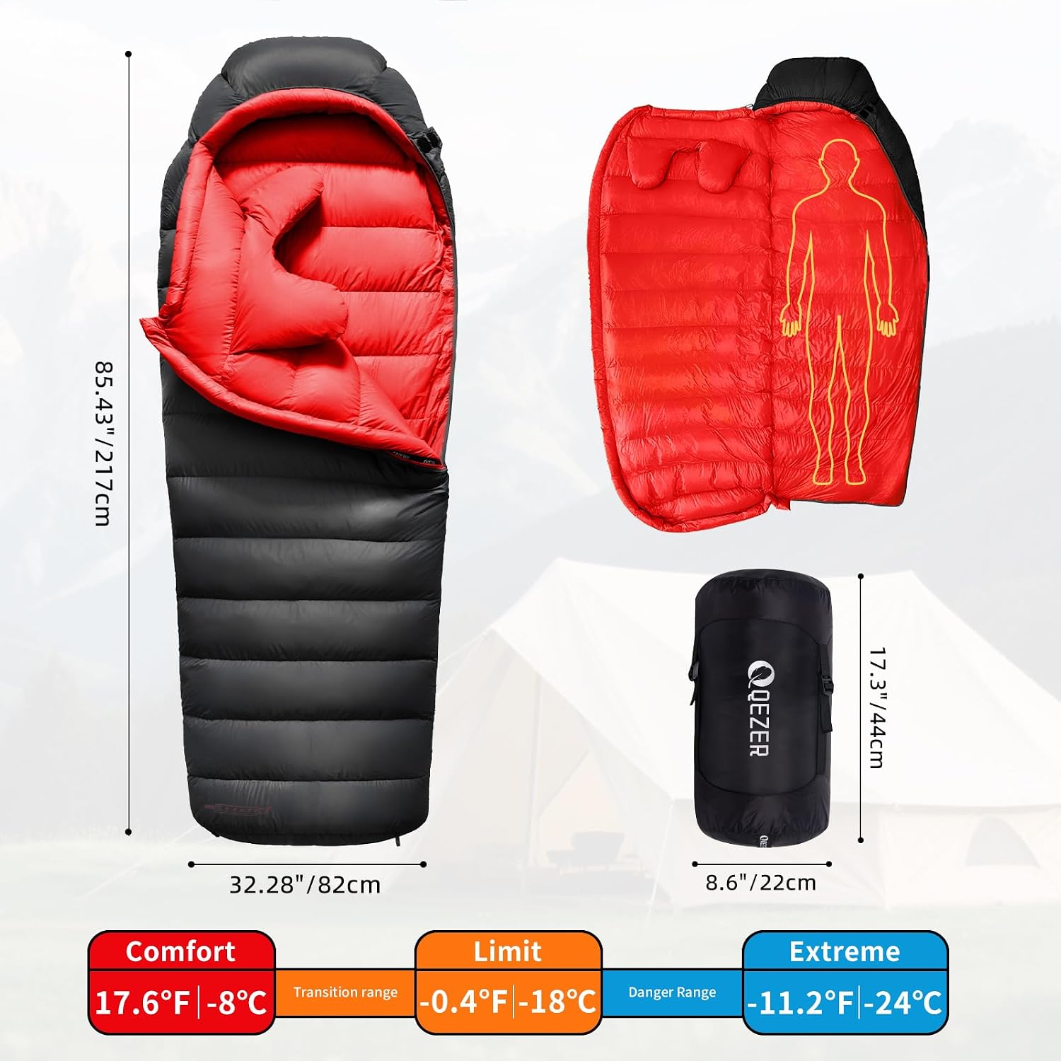 Down Sleeping Bag for Adults, 620 Fill Power Backpacking