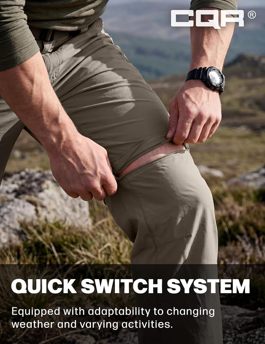 CQR Men's Convertible Cargo Tactical Pants, Water Resistant Outdoor Hiking Pants, Zip Off Lightweight Stretch Work Pants