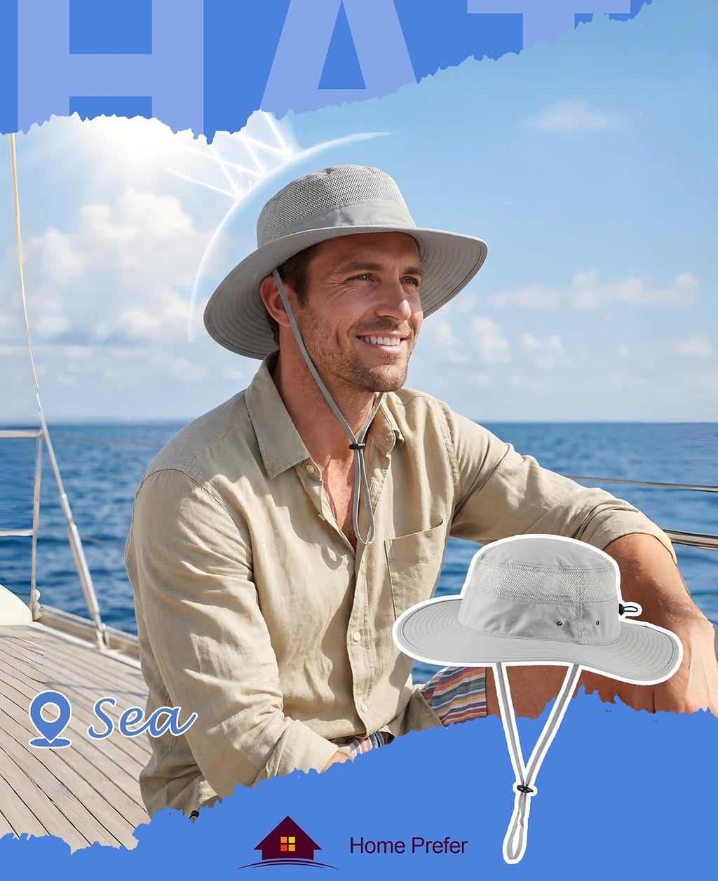 Home Prefer UPF 50+ Men's Sun Hat Wide Brim Bucket Hat UV Protection Hat for Mens Womens Beach Safari Gardening Golf Fishing