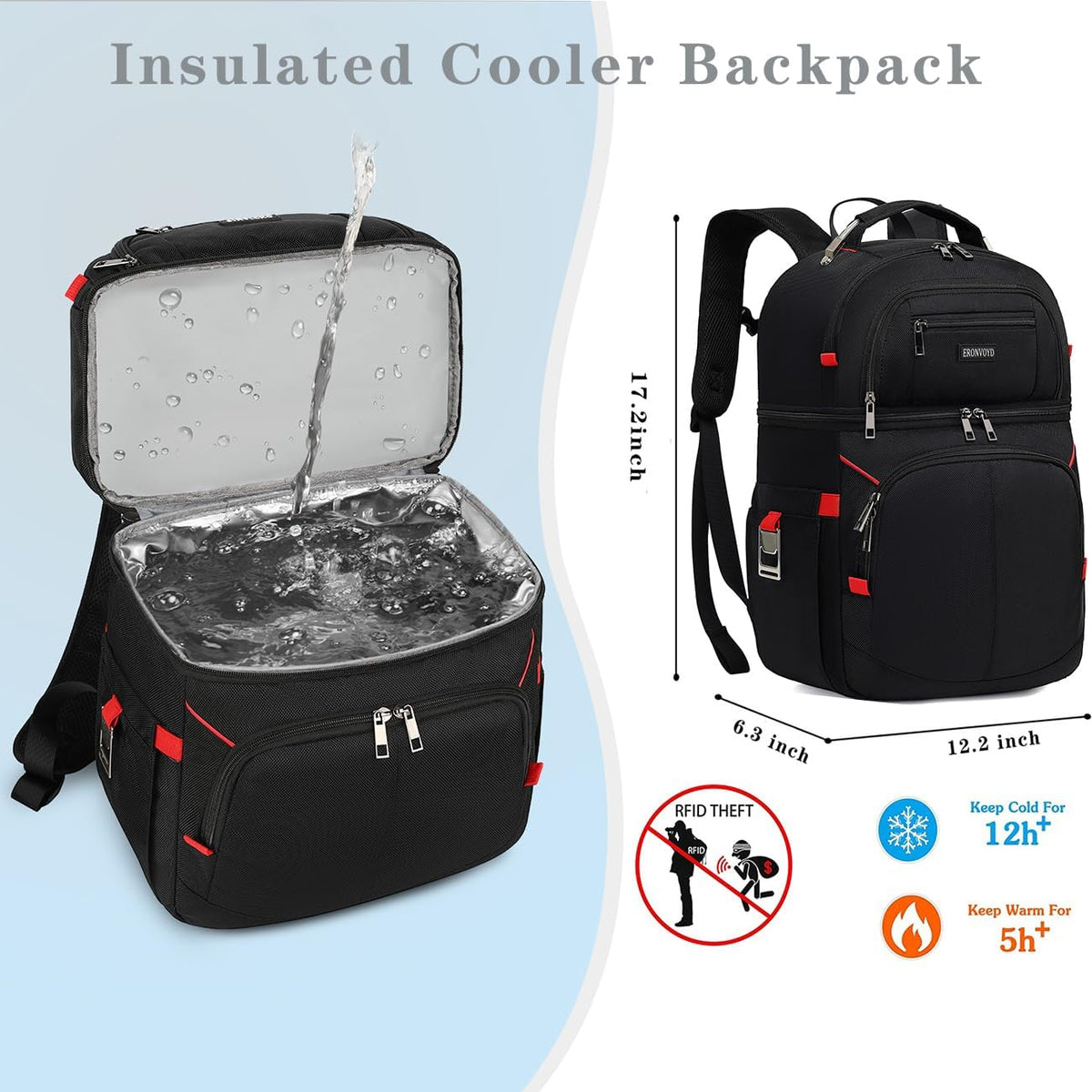 Insulated Cooler Backpack,Double Deck Leakproof Cooler Bag,Insulated Backpack Cooler Lunch Backpack for Men Women