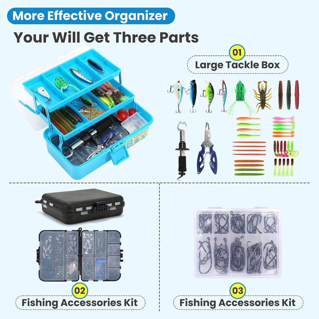 3-Layer Fishing Tackle Box Kit with Accessories Case and Tools