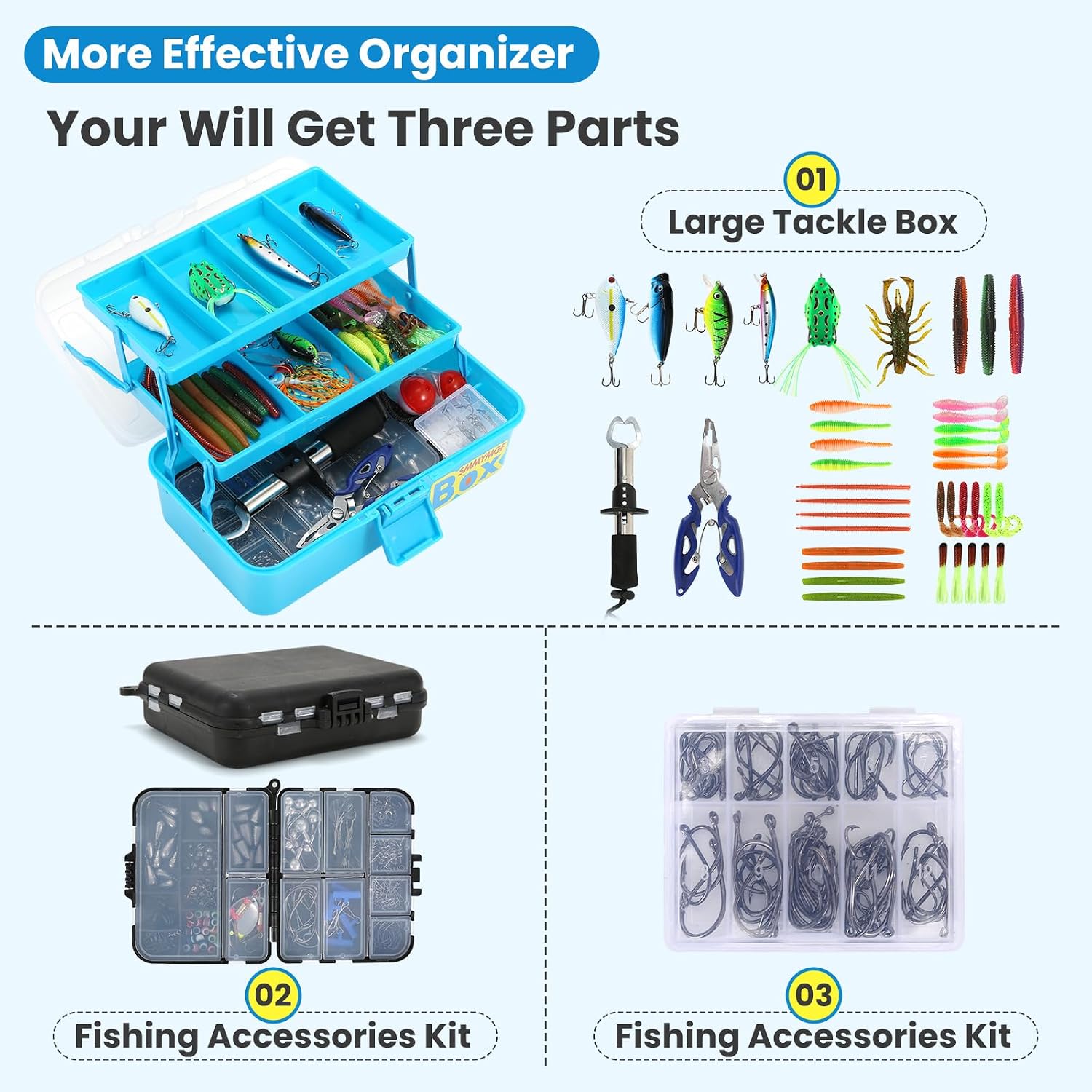 3-Layer Fishing Tackle Box Kit with Accessories Case and Tools