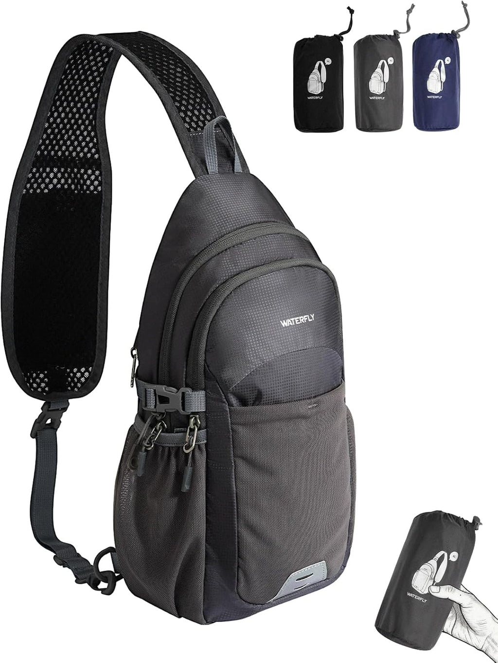 WATERFLY Packable Sling Bag RFID Travel Crossbody Backpack for Women Men