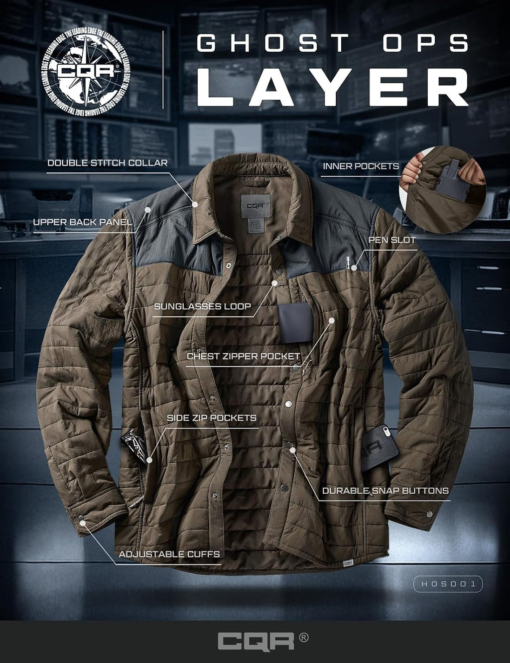 CQR Men's Lightweight Warm Insulated Jacket, Windproof Water Resistant Winter Active Coat for Hiking Work Outdoor Tactical