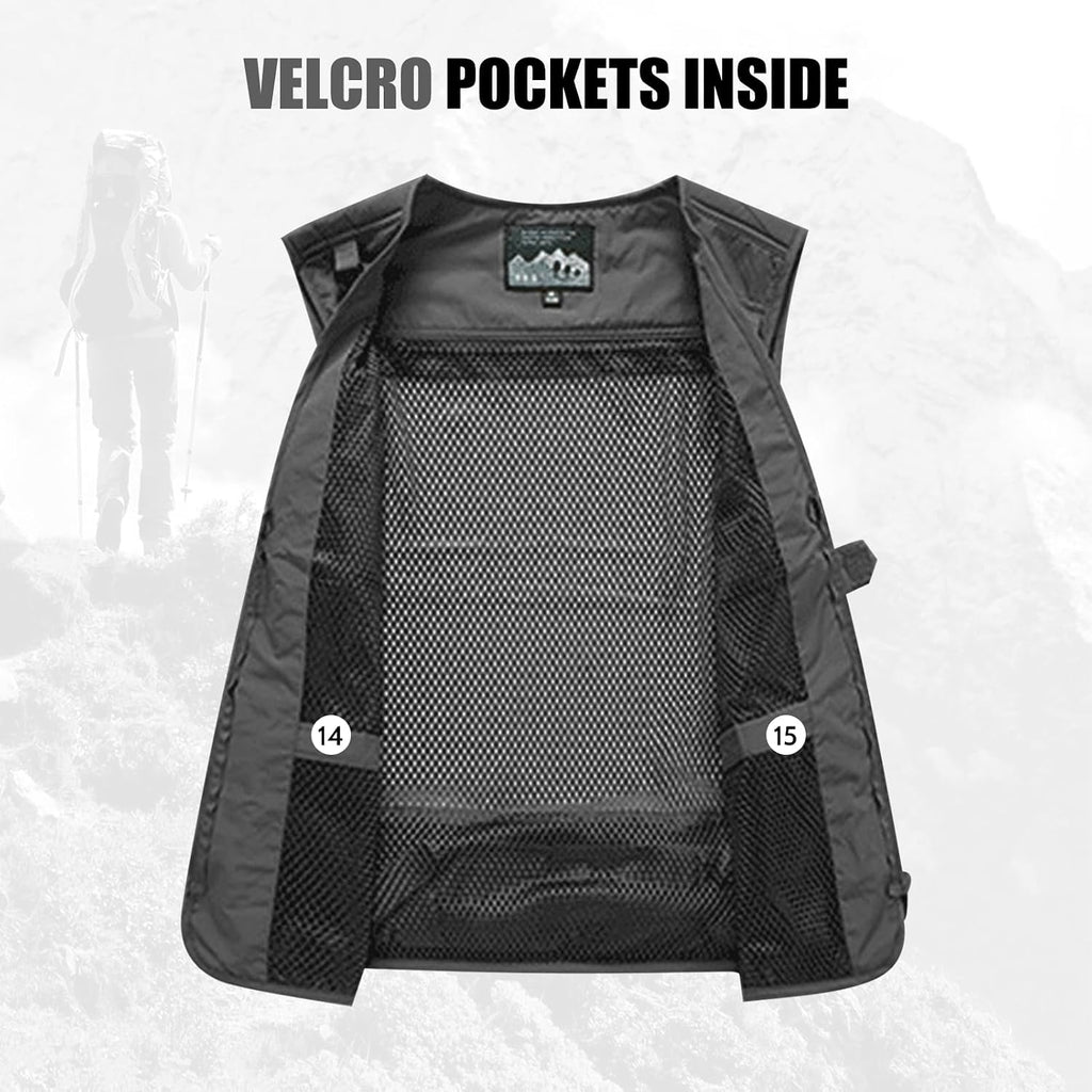 AOTORR Mens Outdoor Work Safari Cargo Photo Travel Fishing Vests for Men with Multi-pockets