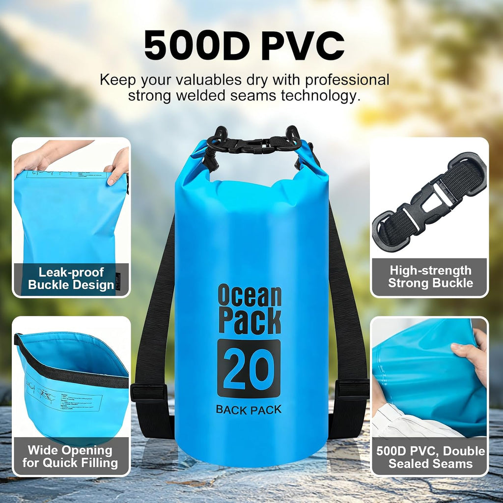 Waterproof Dry Bag – Roll Top Dry Storage Bag Backpack for Women & Men, Perfect for Kayaking, Boating, Swimming, Camping, Hiking, Backpacking & Beach (20L)