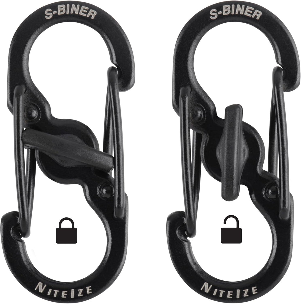 Nite Ize S-Biner MicroLock Stainless Steel - Durable Key Holder Carabiner Clip - S-Biner with Locking Gates - Durable & Strong Mini Carabiners for Keychain Accessories - Black (5 Pack)