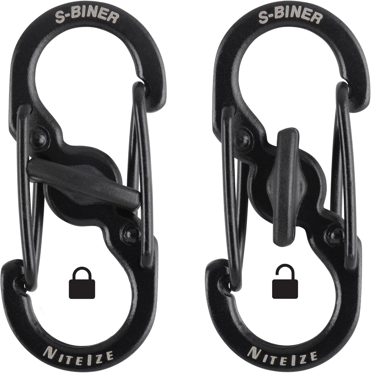 Nite Ize S-Biner MicroLock Stainless Steel - Durable Key Holder Carabiner Clip - S-Biner with Locking Gates - Durable & Strong Mini Carabiners for Keychain Accessories - Black (5 Pack)